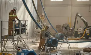 Structural drying equipment in a Bakersfield, CA home after water damage restoration